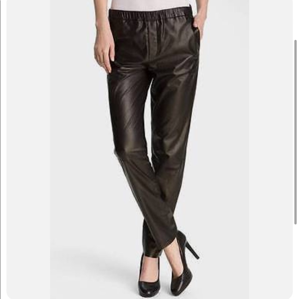 VINCE Black Leather Relaxed Elastic Waist Jogging Pants S - Picture 3 of 16